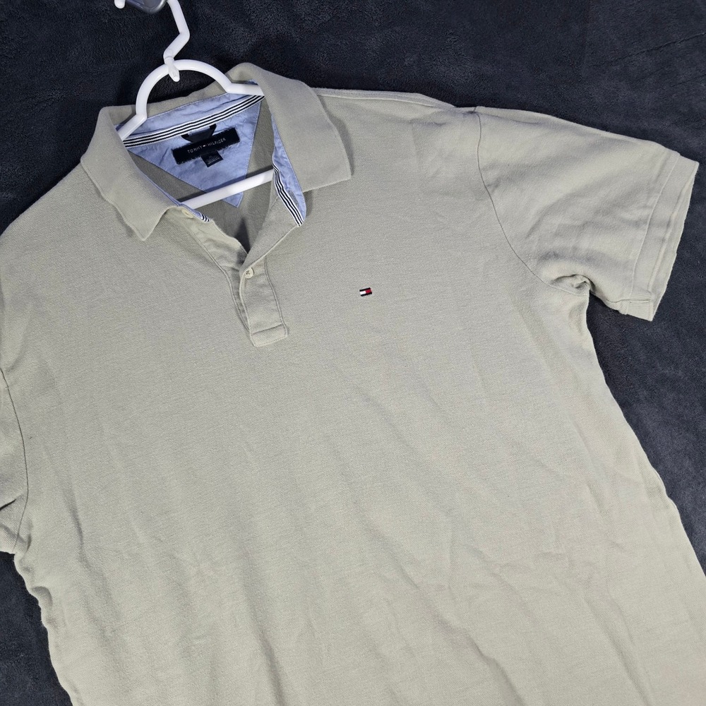 Tommy Hilfiger Mens‎ XL Polo Shirt Yellow Beige Short Sleeve Classic Logo Casual